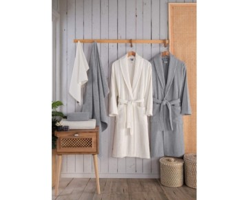 Nevresim Dünyası  Bornoz Seti Alfa Gri-Krem