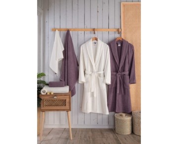 Nevresim Dünyası  Bornoz Seti Alfa Mürdüm-Krem