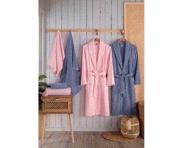 Nevresim Dünyası  Bornoz Seti Alfa Pembe-Mavi