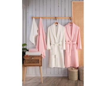 Nevresim Dünyası  Bornoz Seti Alfa Pembe-Krem