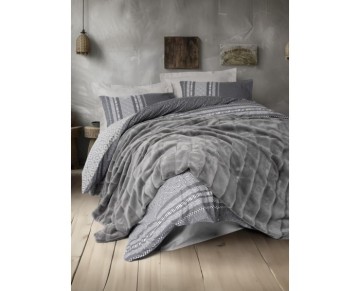 Cotton Box Trim Çift Kişilik Battaniyeli Nevresim Takımı Suave Antrasit