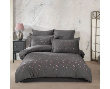 Hobby Çift Kişilik Poplin Premium Nakışlı Nevresim Spring Gri