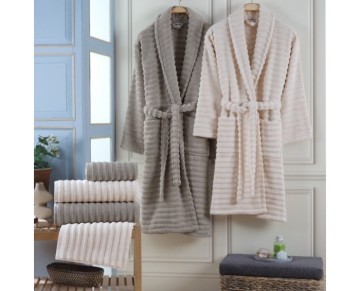 Hobby Vedra - Pamuklu Bornoz Seti - Kum S. Kahve