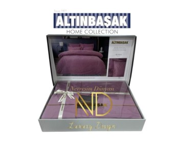 Altınbaşak Jakarlı Saten Çift Kişilik Nevresim Takımı Minna Puce
