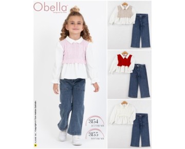 2/5 YAŞ 3154-TRİKO GÖNLEKLİ KOT PANT KIZ TAKIM