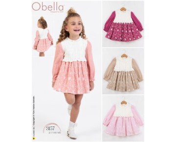 2/5 YAŞ 3157-TRİKOLU BRODELİ KIZ ELBİSE