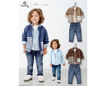 2/5 YAŞ  26604-26604 2/5YAŞ ZİKZAK DESEN DÖRTLÜ TRİKO TAKIM