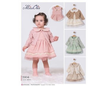 9/24 ay  2604-Bebe yakalı müslin elbise triko bolero