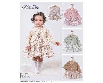 9/24 AY 2627-Puanlı fırfırlı elbise triko hırka