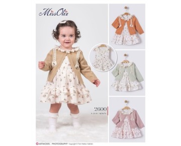 9/24 AY 2600-Fırfır yakalı çiçekli elbise triko hırka