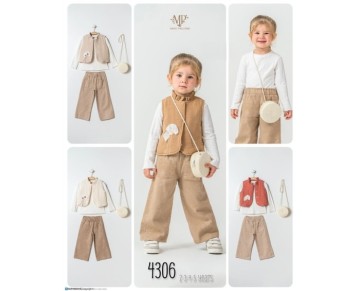 2/5 YAŞ 4306-ÇİÇEK NAKIŞLI YELEKLİ ÜÇLÜ TAKIM