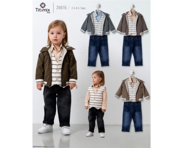 2/5 YAŞ-26616-26616 2/5YAŞ YAKASI NAKIŞLI CEKET DÖRTLÜ TAKIM