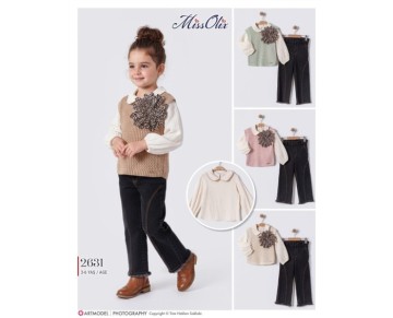 3/6 YAŞ-2631-müslin tunik-triko süeter-kot pantalon