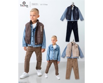 5/8 YAŞ-26633-26633 5/8YAŞ ÇİFT CEPLİ YELEK DÖRTLÜ TAKIM