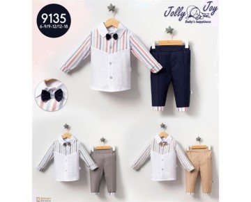 9/18 AY 9135-ÇİZGİLİ PAPYONLU ERKEK İKİLİ TAKIM