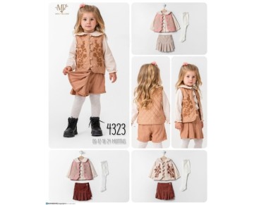 9/24 AY 4323-SÜZİNE NAKIŞLI YELEKLİ ETEKLİ ÜÇLÜ TAKIM