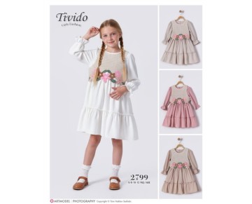 6/12 YAŞ-2799-Çiçekli Elbise