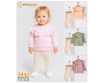 9/24 AY-2441-RENKLİ DAMLALI DANTELLİ KIZ TAKIM