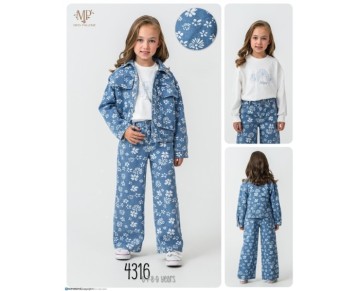 6/9 YAŞ -4316-ÇİÇEK DESENLİ ÜÇLÜ TAKIM