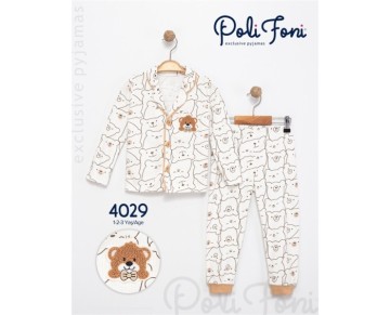 1/3 yaş 4029-AYICIK SÜZENELİ  YAKALI PİJAMA TAKIM