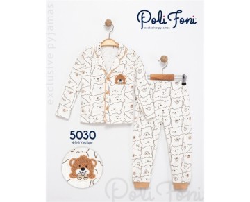 4/6 yaş 5030-AYICIKLAR SÜZENELİ YAKALI PİJAMA TAKIM