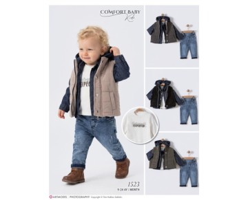 9/24 AY-01523-KAPÜŞONLU YELEKLİ KOT GÖMLEKLİ DÖRTLÜ ERKEK TAKIM