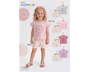 3/6 YAŞ 1385-YAZLIK ÇİÇEK NAKIŞLI ŞORTLU KIZ TAKIM