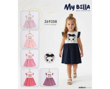 2/5 YAŞ-269358-PUANLI KEDİ BASKILI ELBİSE