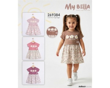 2/5 YAŞ-269384-ÇİÇEK BASKILI ELBİSE