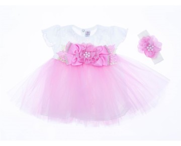 9/18 AY 423 İNCİ GÖBEK ÇİÇEKLİ BANDANALI ELBİSE