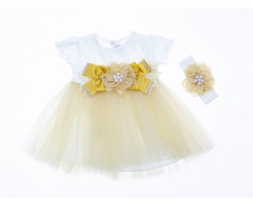 9/18 AY 423 İNCİ GÖBEK ÇİÇEKLİ BANDANALI ELBİSE