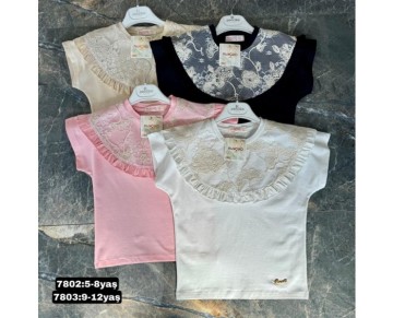5/8 YAŞ-7802-BASKILI TASLI TISORT
