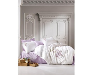 Cotton Box 3D Nakışlı Çift Kişilik Saten Nevresim Takımı Mita Lila