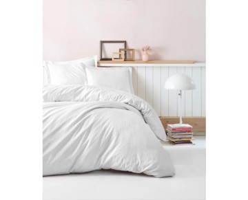 Cotton Box Çift Kişilik Saten Nevresim Takımı Elegante Stripe Beyaz