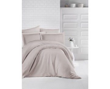 Clasy Çizgili Saten Nevresim Takımı Çift Kişilik Taş