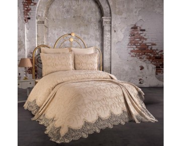 Anna Karina 3 Parça Çift Kişilik Yatak Örtüsü İsabella Cappucino