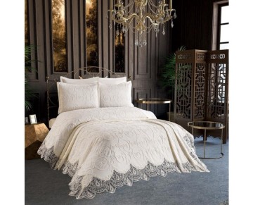 Anna Karina 3 Parça Çift Kişilik Yatak Örtüsü İsabella Krem