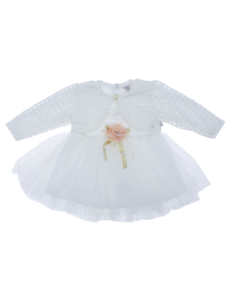 9/18 AY 464 ÖNÜ KARE PAPATYA DANTELLİ BOLEROLU ELBİSE