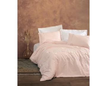 Cotton Box 3D Nakışlı Çift Kişilik Saten Nevresim Takımı Lesley Pudra