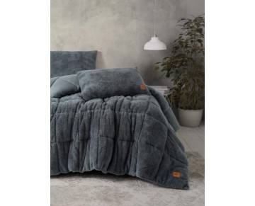 Cotton Box Peluş Çift Kişilik Yorgan Seti Gri