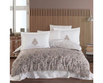 Hobby Çift Kişilik Saten Nevresim Mirabel Kahve