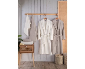 Nevresim Dünyası  Bornoz Seti Alfa Cappucino-Krem