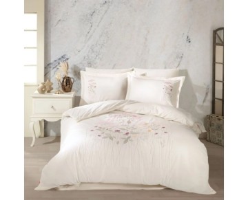 Hobby Çift Kişilik Poplin Premium Nakışlı Nevresim Emilia Krem