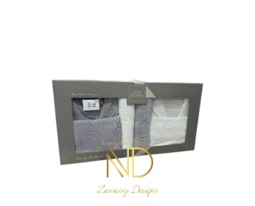 Nevresim Dünyası Jakarlı Bornoz Seti Gri Beyaz