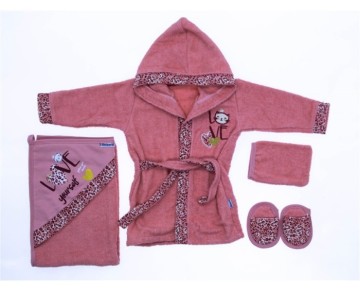 0/3 AY 18578 Kız Leopar Bornoz Set