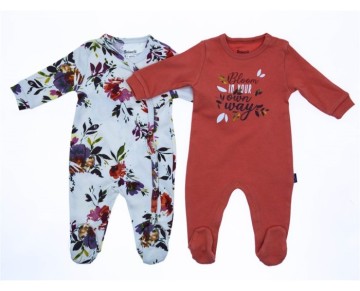 3/6 AY 18587 Kız Messy Flower 2 Beden 2'in 1 Pack Patikli Tulum