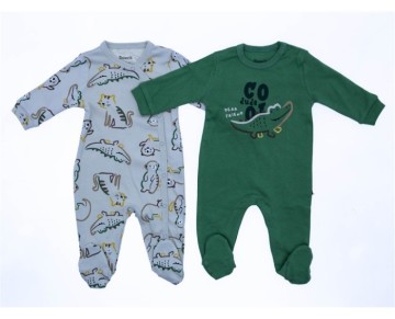 3/6 AY 18501 Erkek Renkli Hayvanlar 2 Beden 2'in 1 Pack Patikli Tulum