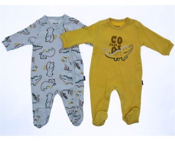 3/6 AY 18501 Erkek Renkli Hayvanlar 2 Beden 2'in 1 Pack Patikli Tulum