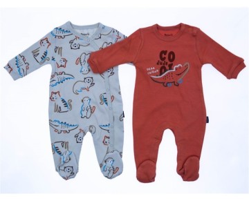 3/6 AY 18501 Erkek Renkli Hayvanlar 2 Beden 2'in 1 Pack Patikli Tulum